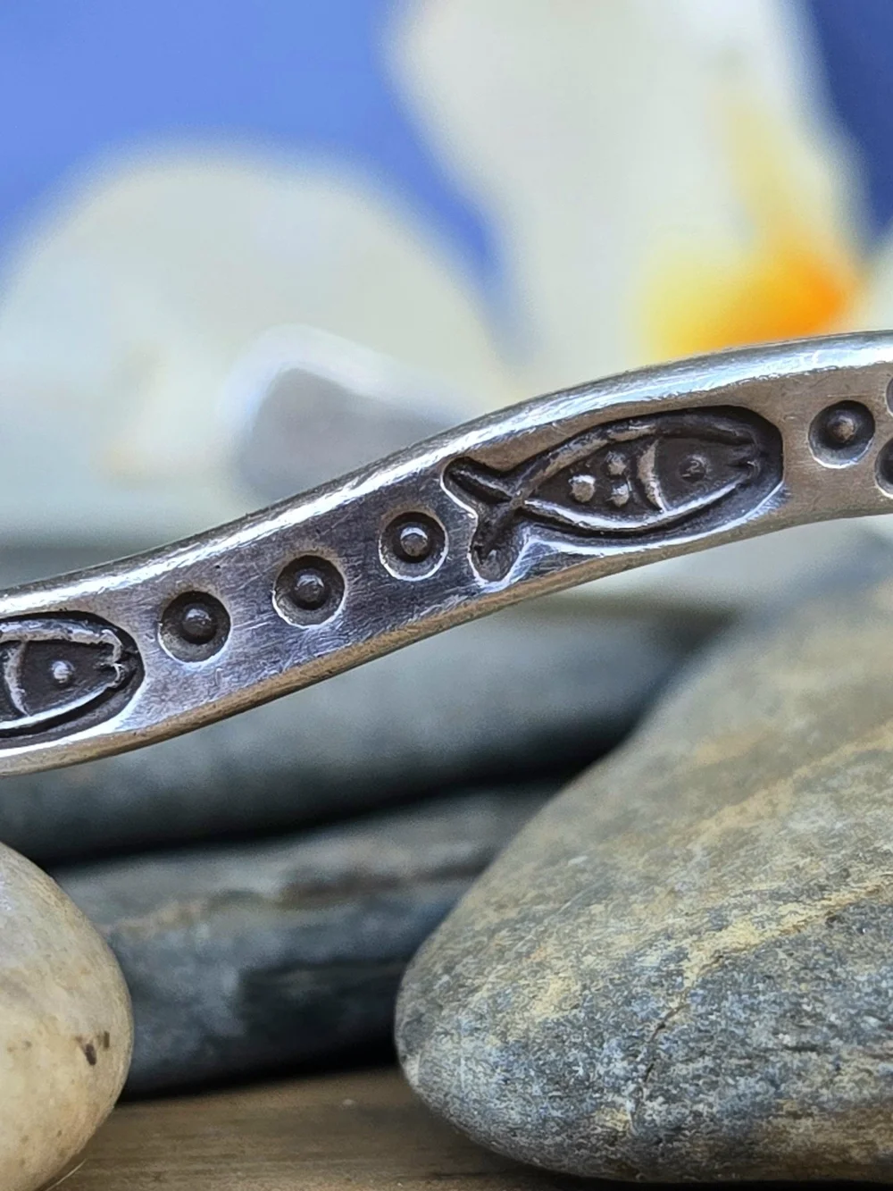 Thai Sterling-Style Silver Wavy Fish Stamped Unisex Bracelet
